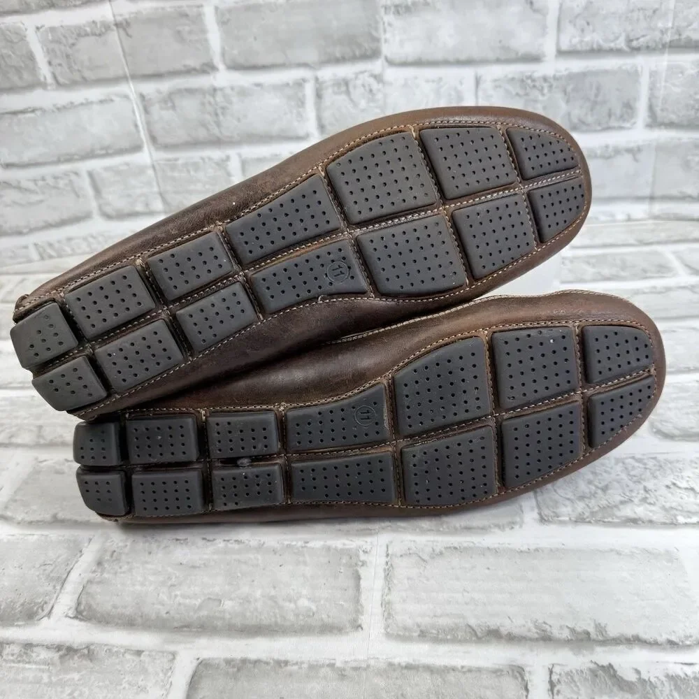 JF J Ferrar Men's Size 11 Brown Leather Slip On Moc Driving Loafer Shoes
